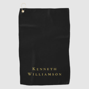 Custom Minimalist Black Gold Name Elegant Men Golf Towel