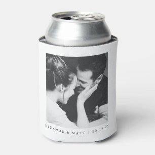 Custom Minimalist Black White Couple Photo Wedding Can Cooler