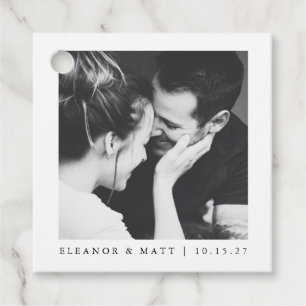Custom Minimalist Black White Couple Photo Wedding Favour Tags
