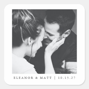 Custom Minimalist Black White Couple Photo Wedding Square Sticker