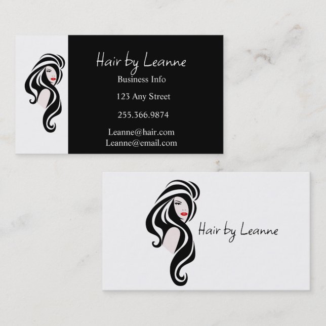 Custom Minimalist Black White Elegant Hairdresser Business Card (Front/Back)