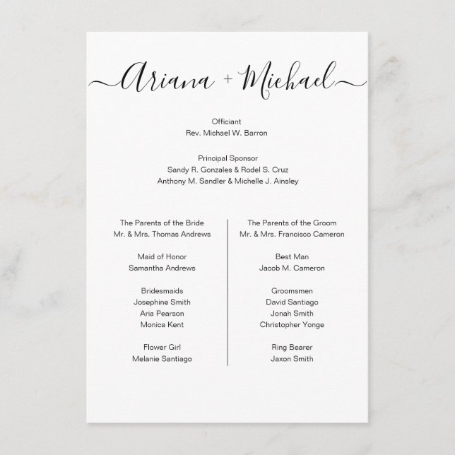 Custom Minimalist Black White Simple bridal party  Enclosure Card (Front)