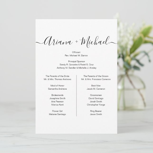 Custom Minimalist Black White Simple bridal party  Invitation (Standing Front)
