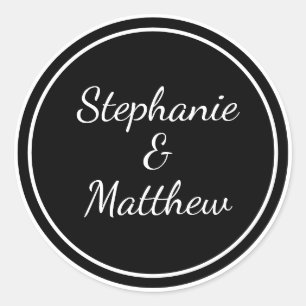 Custom Minimalist Black White Wedding Bride Groom  Classic Round Sticker