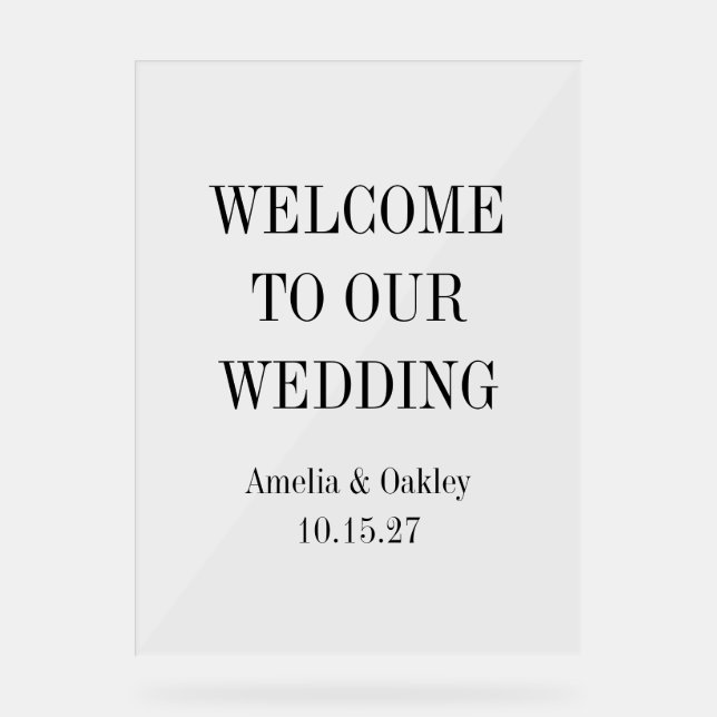Custom Minimalist Clear Elegant Wedding Welcome Acrylic Sign (Front)