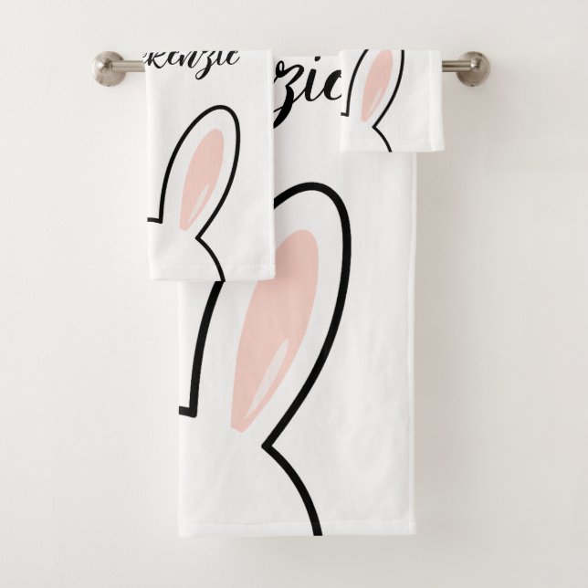 Custom Minimalist Cute Bunny Ears Happy Easter Bath Towel Set (Insitu)