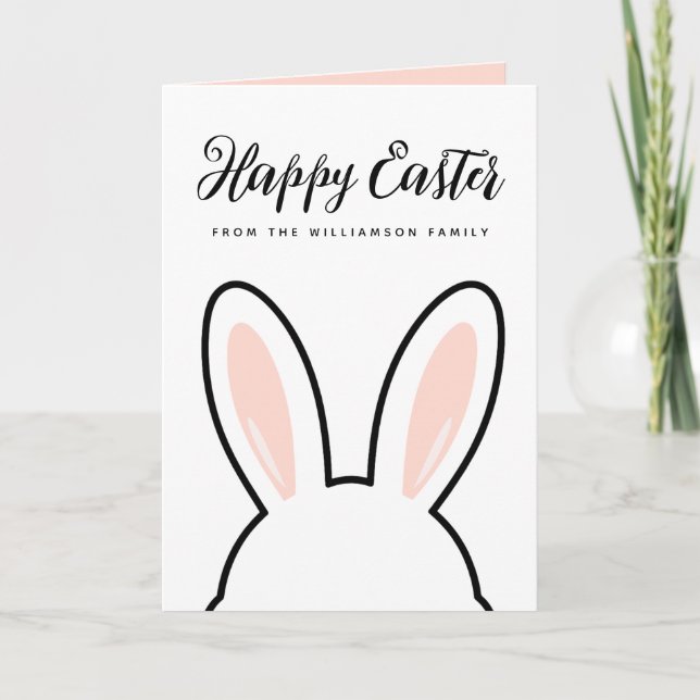 Custom Minimalist Cute Bunny Ears Happy Easter Card (Front)