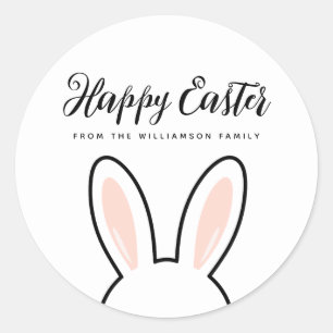 Custom Minimalist Cute Bunny Ears Happy Easter Classic Round Sticker