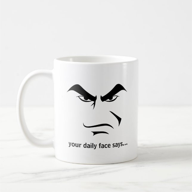 Custom Minimalist Expression Design Scowl Man Face Coffee Mug (Left)