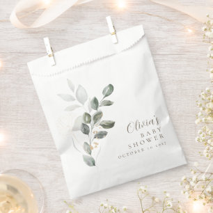 Custom Minimalist Gold Greenery Baby Shower Favour Bags
