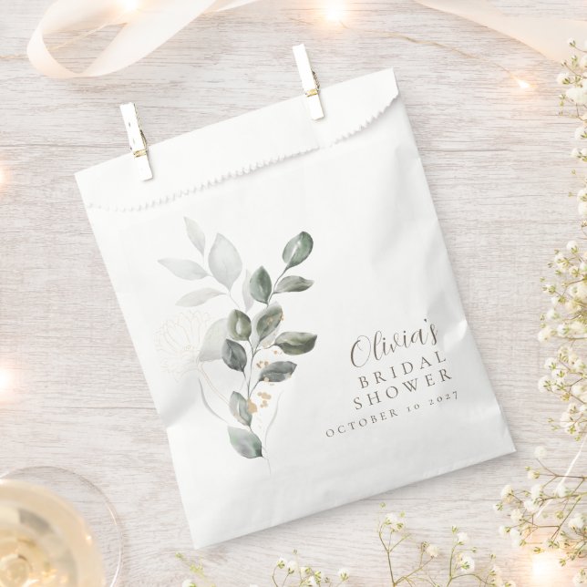 Custom Minimalist Gold Greenery Bridal Shower Favour Bags (Clipped)