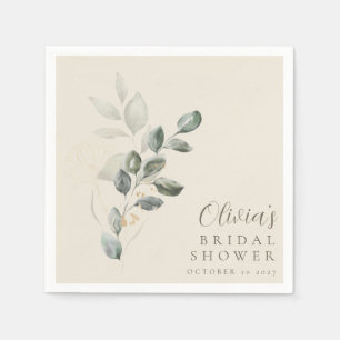 Custom Minimalist Gold Greenery Bridal Shower Napkin