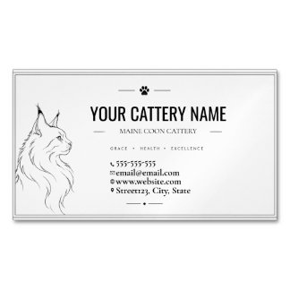 Custom Minimalist Maine Coon Cattery Magnetic Business Card