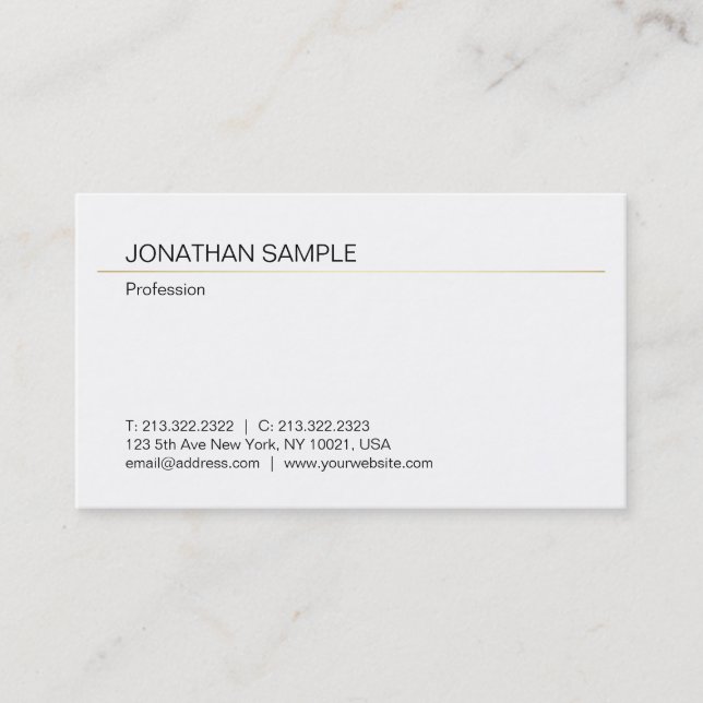 Custom Minimalist Modern Elegant Gold White Plain Business Card (Front)