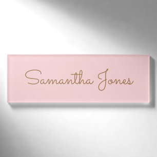 Custom Minimalist Modern Wedding Gold Script Name Tag