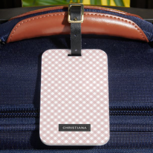 Custom Minimalist Muted Pink Shade Plaid Pattern Luggage Tag