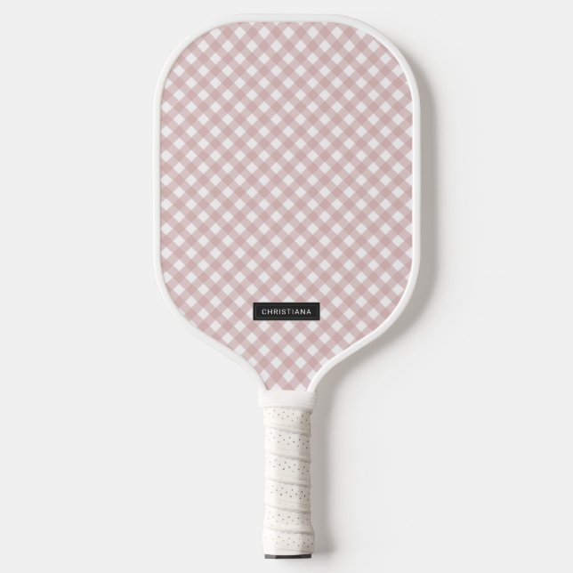 Custom Minimalist Muted Pink Shade Plaid Pattern Pickleball Paddle (Front)