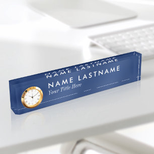 Custom Minimalist Navy Blue Basic Name Plate Clock