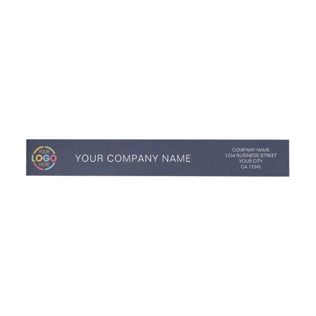 Custom Minimalist Navy Blue Business Logo Branded Wrap Around Label (Individual)