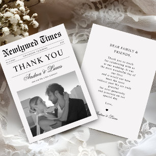 Custom Minimalist Newspaper Creative Photo Wedding Thank You Card