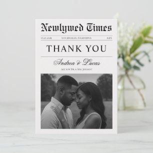 Custom Minimalist Newspaper Elegant Photo Wedding Thank You Card