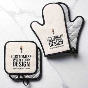 Custom Minimalist Personalized Company Branded Oven Mitt & Pot Holder Set