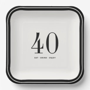 Custom Minimalist Plates, Black and White Birthday Paper Plate
