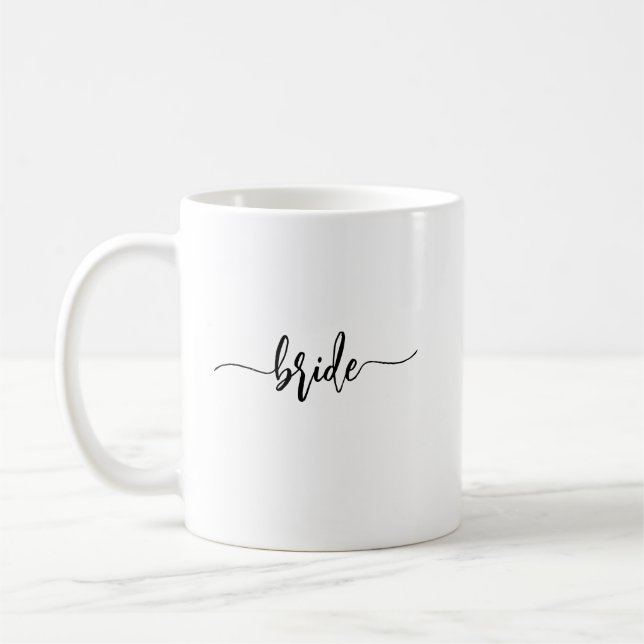 Custom Minimalist Script Bride Name Wedding Coffee Mug (Left)