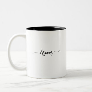 Custom Minimalist Script Groom Name Wedding Coffee Two-Tone Coffee Mug