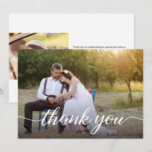 Custom Minimalist Script Wedding Photos  Thank You Card