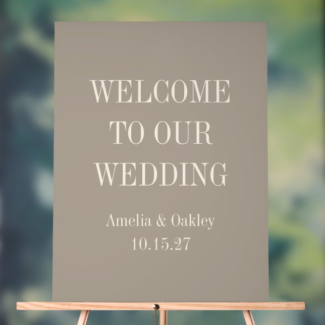 Custom Minimalist Taupe Elegant Wedding Welcome Acrylic Sign (Neutral)