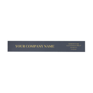 Custom Minimalist Trendy Navy Blue & Gold Business Wrap Around Label