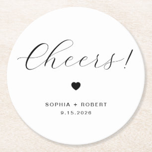 Custom Minimalist Wedding Cheers Round Paper Coaster