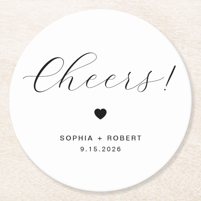 Custom Minimalist Wedding Cheers  Round Paper Coaster (Front)