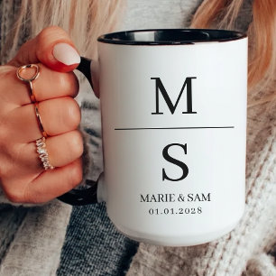 Custom Minimalist Wedding Mug, Bride & Groom Gift Mug