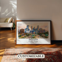 Custom Minneapolis Wall Art, Minnesota Poster