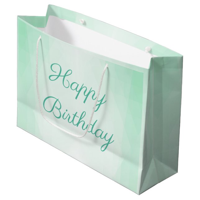 Custom Mint Green Colour Happy Birthday Elegant Large Gift Bag (Front Angled)
