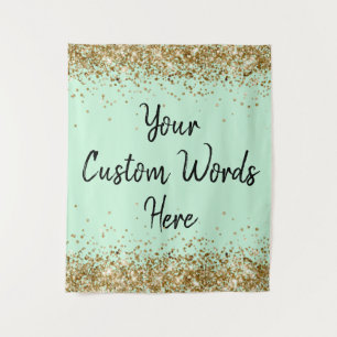 Custom Mint Green Gold Birthday Party Photo Booth Tapestry