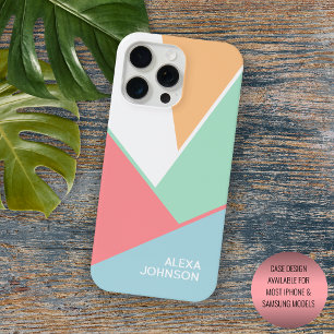 Custom Mint Green Light Blue Blush Pink Block Art iPhone 16 Pro Max Case