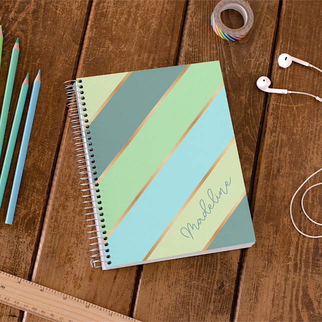 Custom Mint Green Teal Turquoise Blue Gold Stripes Planner (Creator Uploaded)