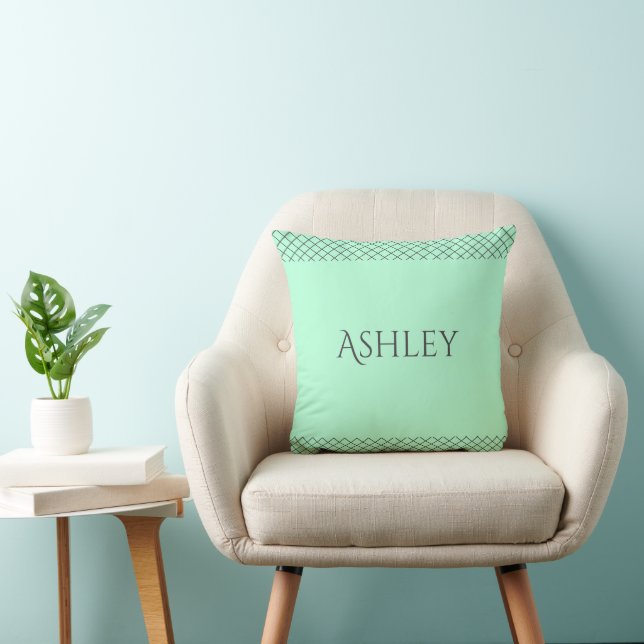 Custom Mint Green Throw Pillow | Name & Initials (Chair)