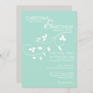 Custom MINT Green White Leaves Vine Wedding Invitation