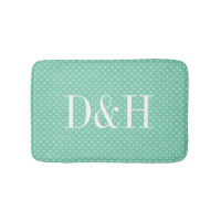 Custom mint polkadots pattern monogrammed bath mat