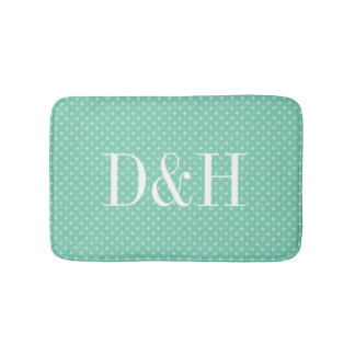 Custom mint polkadots pattern monogrammed bath mat