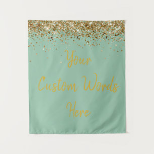 Custom Mint Sage Green and Gold Her Birthday Party Tapestry