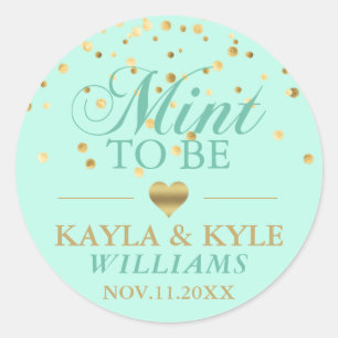 Custom Mint to Be Mint Gold Confetti Wedding Classic Round Sticker
