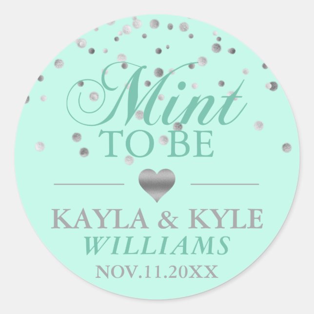 Custom Mint to Be Mint Silver Confetti Wedding Classic Round Sticker (Front)