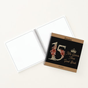 Custom Mis Quince Anos Black Floral Number Design Notebook