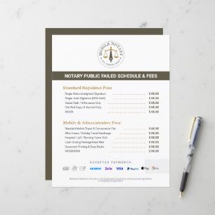 Custom Mobile Notary Fee Schedule Price List Khaki