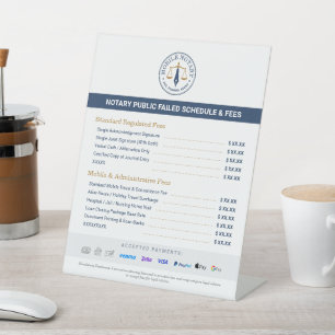 Custom Mobile Notary Fee Schedule Price List Navy Pedestal Sign